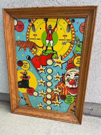 For sale is an antique pinball machine game board framed, ready to hang and enjoy. This rare and ant...
