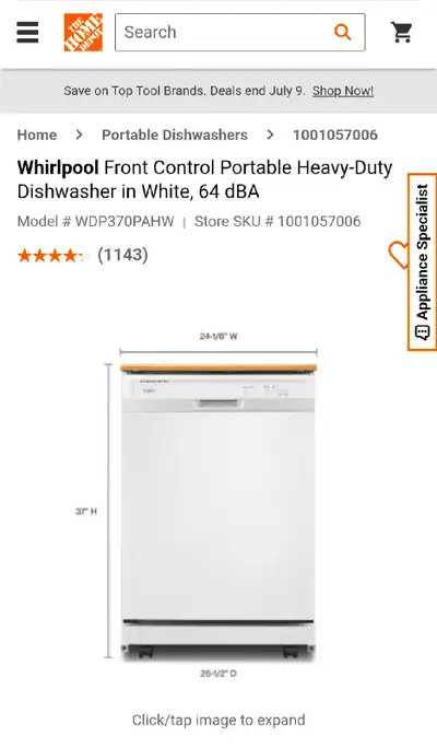 Portable dishwasher (whirlpool), View more