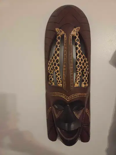 Hand-Carved Giraffe Wooden Wall Mask, View more