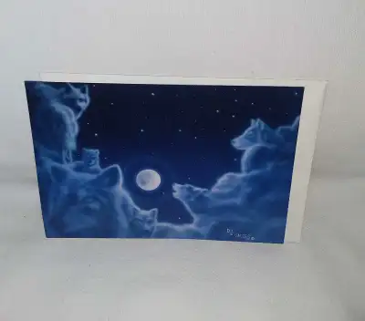 Vtg '92 Wolf Spirit Clouds Eagle Feather Gallery Card Art Print, View more