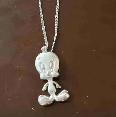 Tweety Bird Necklace, Silver Plated, View more