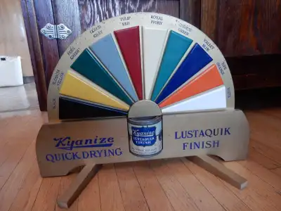 Vintage general store Kyanize quick drying paint color display stand. Approx. 18.5 by 13 inches. Leg...