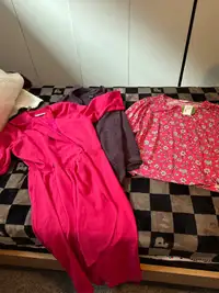 Size large women’s clothing bundle: pink dress, size 10 purple 
