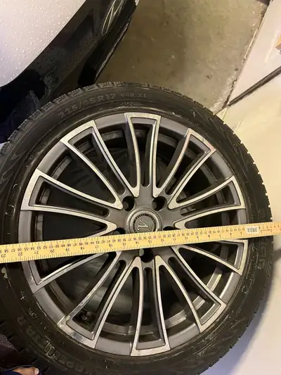 Tires: • Brand/Model: Nokian Hakkapeliitta R • Size: 225 / 45 R17 94R XL (Extra Load) • Type: Stud-l...