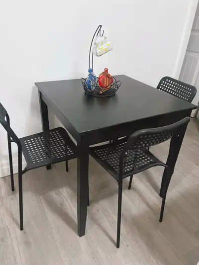 IKEA Black Dining Table with 3 Black Chairs,delivery , View more