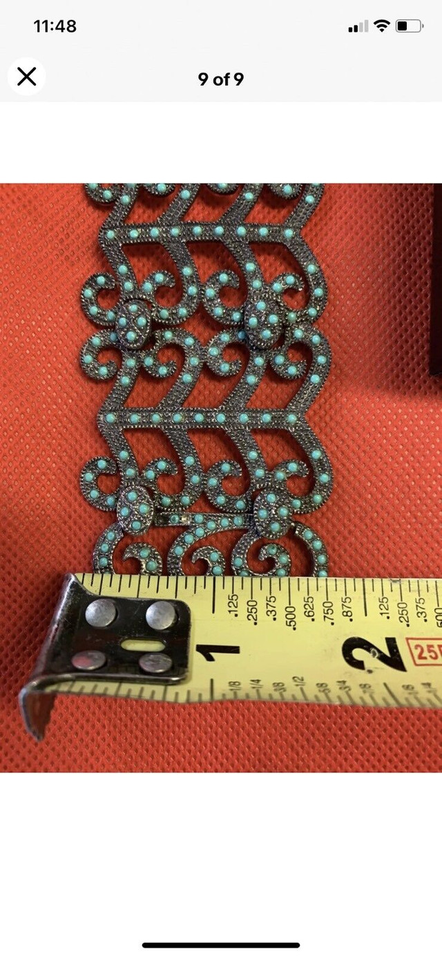 VINTAGE ART DECO STERLING SILVER TURQUOISE BRACELET in Arts & Collectibles in Prince Albert - Image 4