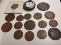1840 Nova Scotia Coin + 15 Canada Coins, Non Working Watch