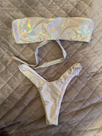 Holographic bandeau bikini swimsuit 