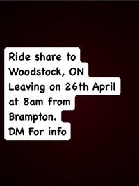 Ride share from BRAMPTON to WOODSTOCK