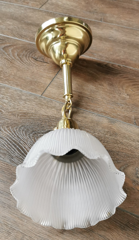 Heavy brass ceiling light fixture with frosted glass shade in Indoor Lighting & Fans in St. Catharines - Image 2