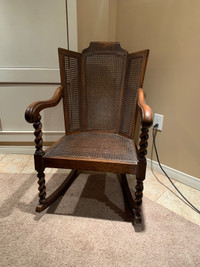 Victorian Era Caned Oak Barley Twist Rocking Chair