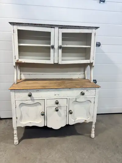 Antique kitchen cabinet & removable hutch, with new Italian ceramic knobs from Anthropologie. 42" wi...