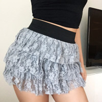 NEW - Black Grey Layered Floral Lace Women's Skirt (Size S)