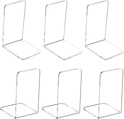 6 Pack Clear Acrylic Non Skid Book Ends Organizer Bookshelf, View more