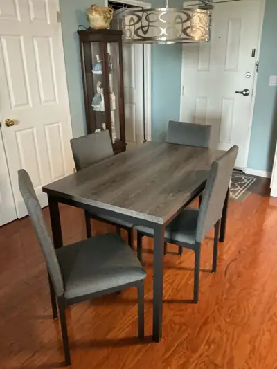 Gray Table and 4 Upholstered chairs, View more