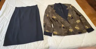 Vintage Patterned Blazer and Black Skirt, View more