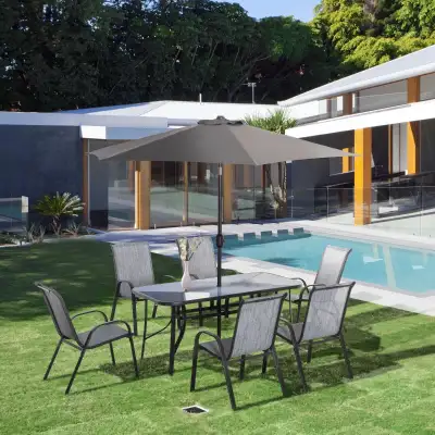 8 Pieces Patio Dining Set with Umbrella, 6 Chairs and Table, View more