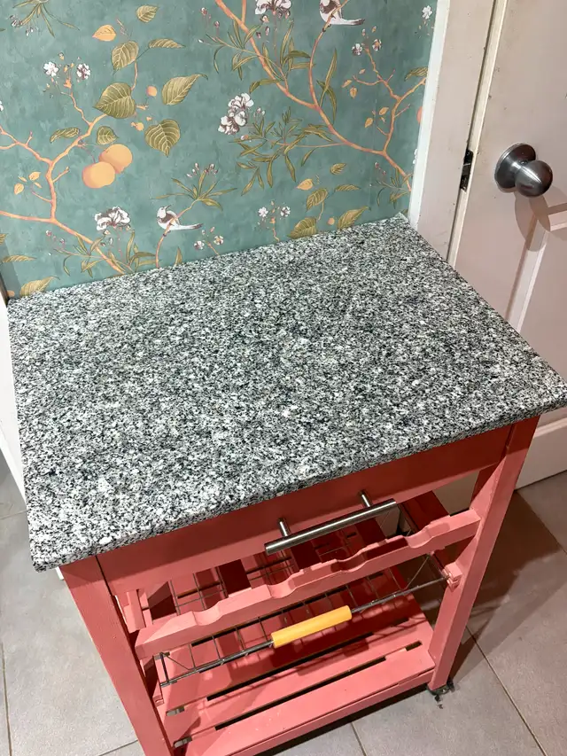 For Sale - Rolling Kitchen Cart - Pink Wood & Granite Top63234860822401121