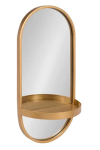 Kate And Laurel Oval Wall Mirror With Shelf Gold 11 x 24-Inch