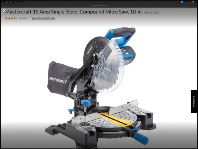 Mastercraft 15 Amp 10” Single-Bevel Compound Mitre Saw, in Power Tools in Oakville / Halton Region