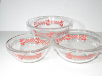 Vintage Pyrex Red Cherry/Gingham Mixing Bowls