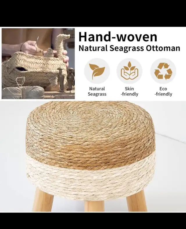 Round Ottoman NaturalSeagrass Footstool, Round Footstool with 4  in Other in Hamilton - Image 8