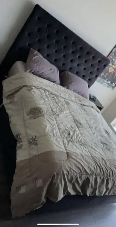 LIT NOIR EN VELOUR + MATELAS LAYLA HYBRID , View more