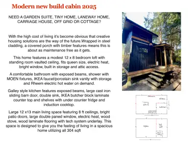 CABIN/TINY HOME FOR SALE. $139,000 Solid wood frame 304 sqft house 20 x 12 x 13.5 Meets A277, Z241 o...