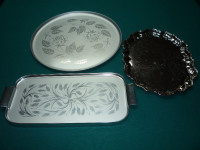 Vintage Patterned Metal Serving Trays - Roses Wheat Silver
