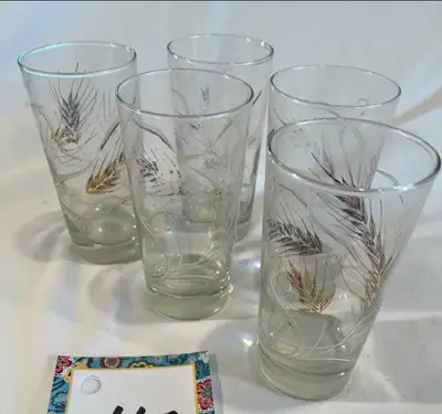 5 Vintage Wheat Drinking Glasses, View more