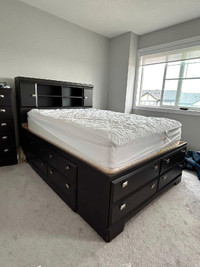 Double bed with drawers and shelf