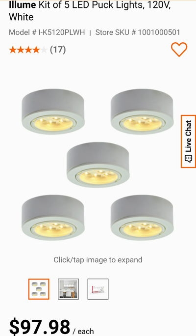 2 x NEW LED Cabinet LIGHTS 120V WHITE 5-Pack PUCKS 3.3W Chord, View more