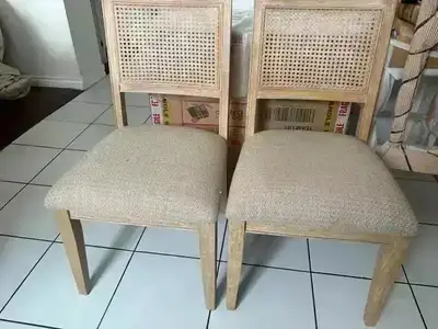 New set of two cane rattan dining chairs, View more