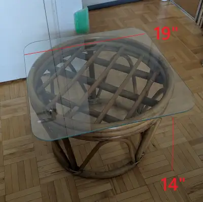 Rattan Wood Table, Coffee Dining Table with Glass square top, View more