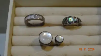 3  rings for lady, 2 stoned one, mother pearl, many "diamonds", View more