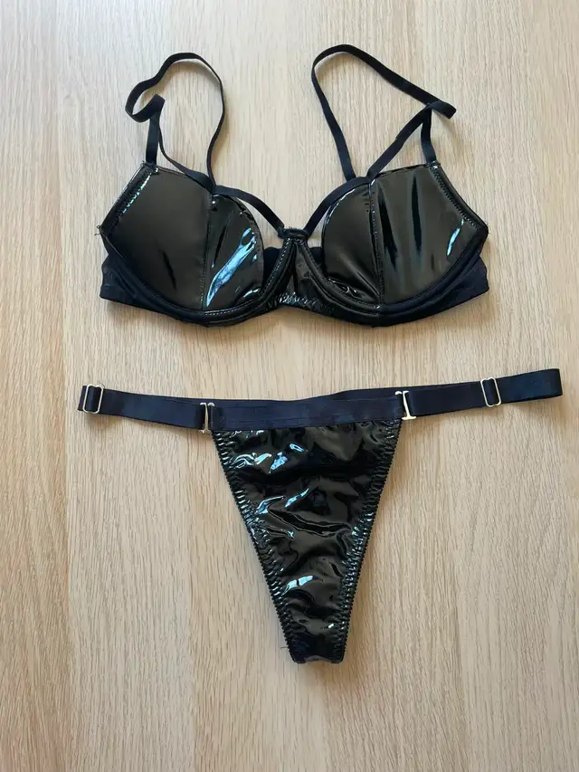 Black vinyl lingerie set NWOT