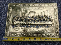 Vintage Last Supper Elpec Hammered Brass Embossed wall plaque