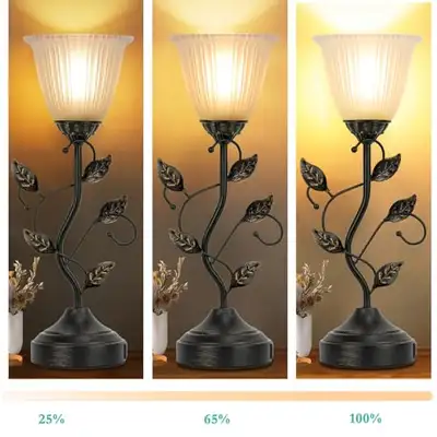 Stripe Glass Shade Touch Lamp Set of 2 with USB Charging, Metal, View more
