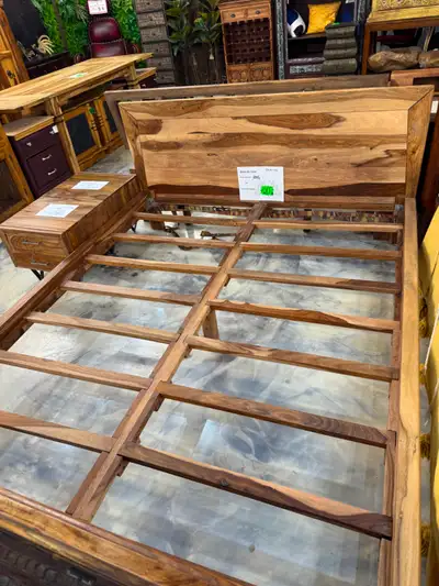 ✅ Base de Lit Queen en bois de rose massif, cadre lit Queen inde, View more