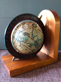 Vintage wood desk globe bookend circa 70's.