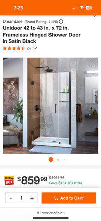 Dreamline Shower Door 29.5”x71.5”x3/8”