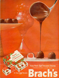 1958 full-page color ad for Brach’s chocolate covered cherries
