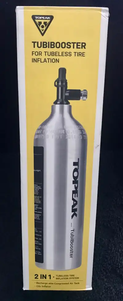 Like new TOPEAK TUBIBOOSTER 2 in 1 Tubeless Tire Inflation System - Rechargeable Tank up to 200 psi...