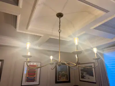 This is a used Restoration Hardware chandelier, perfect for adding a touch of elegance to any dining...