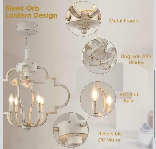 Farmhouse Lantern Chandelier Fan, 20" Rustic Caged Ceiling Fan in Indoor Lighting & Fans in Kitchener / Waterloo - Image 4