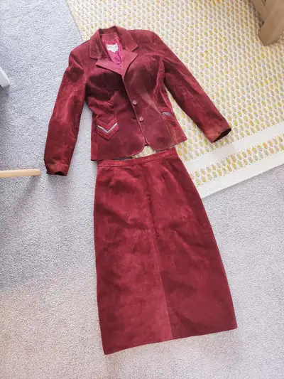 Leather Suede Jacket and Skirt Small Size, View more