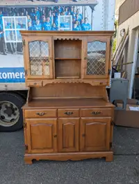 Antique light brown solid wood hutch