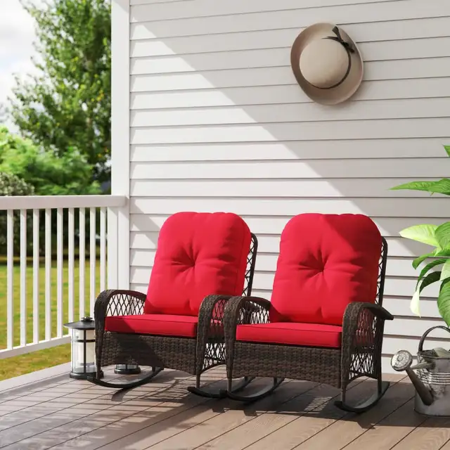Outdoor Wicker Rattan Rocking Chair Set of 2, Patio Rocker with  in Patio & Garden Furniture in Markham / York Region - Image 2