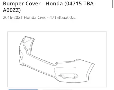 Genuine OEM Honda Front Bumper Cover Part Number: 04715-TBA-A00ZZ Fits: 2016–2021 Honda Civic (Sedan...