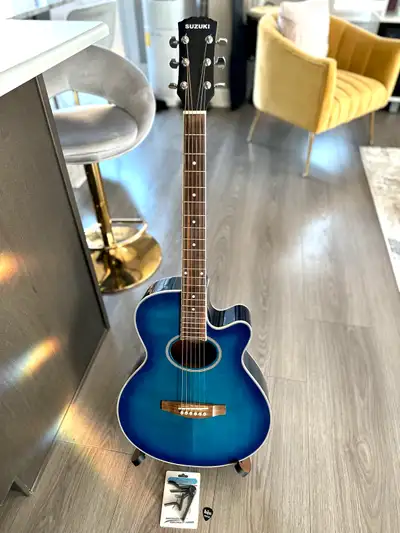 Great Sounding Acoustic-Electric Guitar + FREE stand, Capo, View more